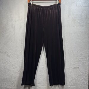 Coldwater Creek Pants XL Brown Velour Velvet Stretch Knit Pull On Straight Leg